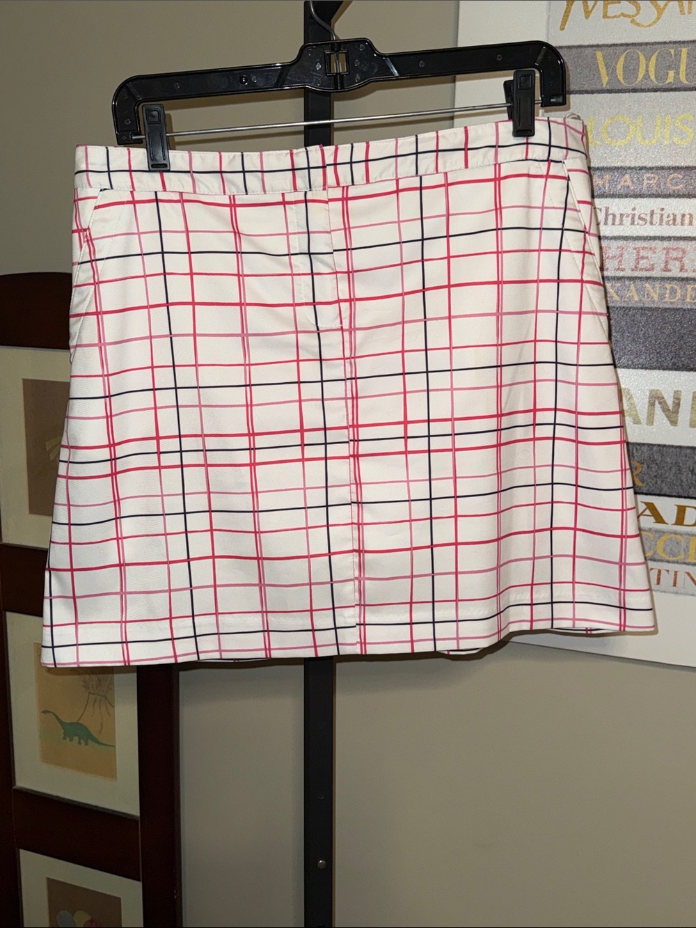 Izod White Mini Skirt with Pink & Black Windowpane Plaid
